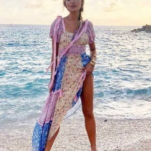 Beautiful Bohemian Patchwork Puff Sleeve Maxi